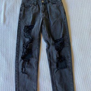 Women's High Waist Straight Leg Distressed Denim Pants